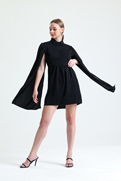 İLKCET MODA فستان بياقة قميص وأكمام شبح