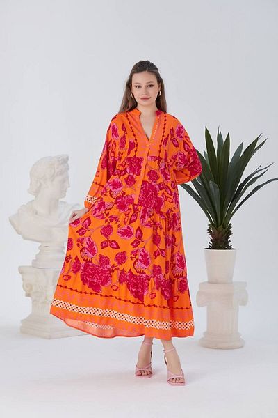 ZF BUTİK Patterned Long Hijab Shirt Dress