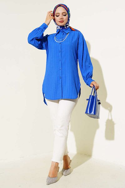 HARMONY GLOBAL Sax Pearl Necklace and Long Line Embossed Women's Shirt - 1190