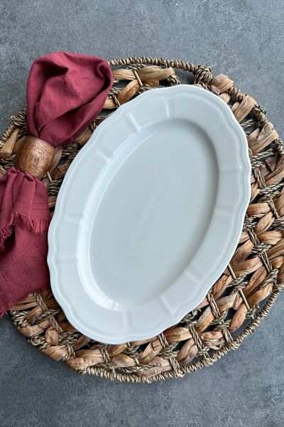 porselenden Perla Cream 2-Piece 30 cm Large Size Premium Porcelain Presentation Boat Plate Set