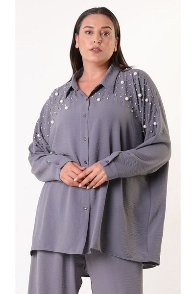 Seçkin Büyük Beden LARGE SIZE CUSTOM AEROBIN FABRIC OVERSIZE SHIRT