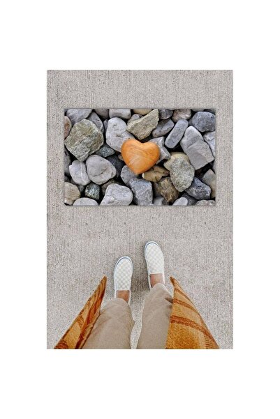 Dormot Home Ψηφιακή εκτύπωση Διακοσμητικό Μπροστινό Χαλάκι Πόρτας Καρδιά Γκρι