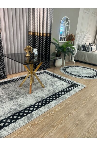 Brillant Zincir Desenli Gri - Siyah Dekoratif Halı