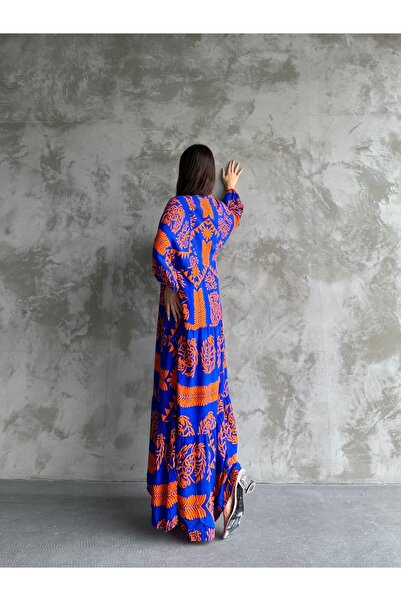 ZF BUTİK Long Patterned Hijab Shirt Dress