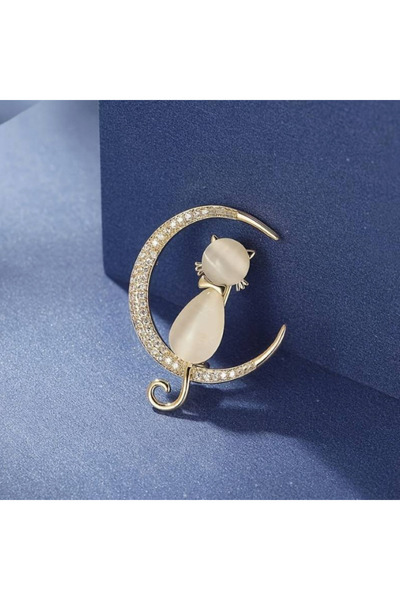 MAURA LIYUZA Zirkon Taşlı Kedi Broş & Elbise, Şapka, Çanta, Takım için Moda Aksesuarı