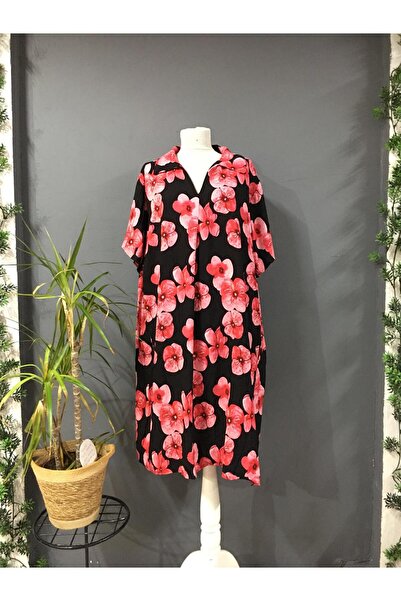 Ayşen Butik GÖMLEK YAKA ÇİÇEK DESENLİ ELBİSE