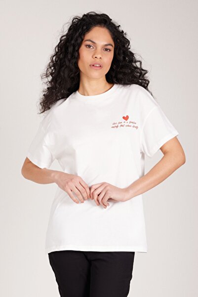 AC&Co / Altınyıldız Classics Oversize Women's T-Shirt - 100% Cotton, Printed, Crew Neck