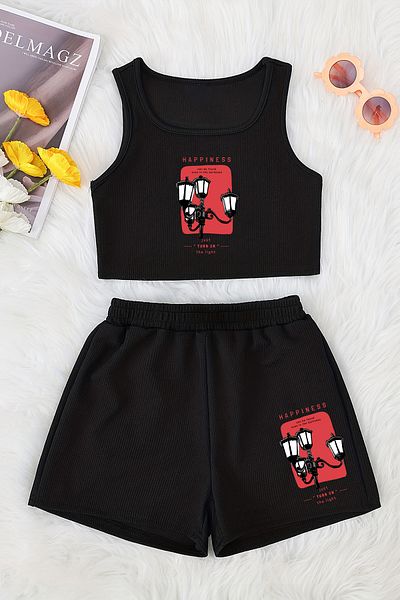 MYADA New Season Printed Crop Shorts and Top Set