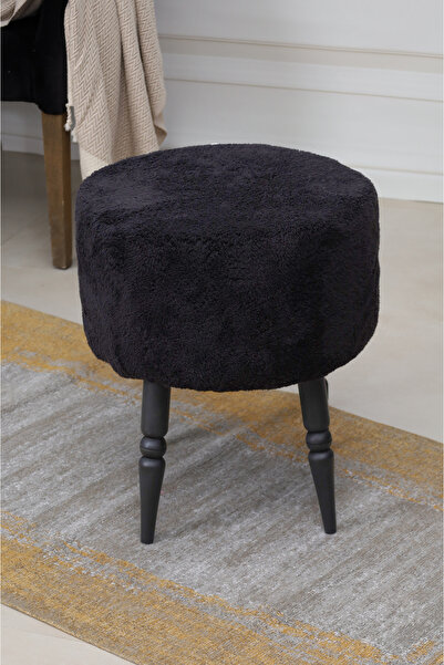 PUFMANYA ETNA MİX SİYAH PELUŞ DOĞAL SİYAH GÜRGEN AYAKLI PUF KOLTUK BENCH