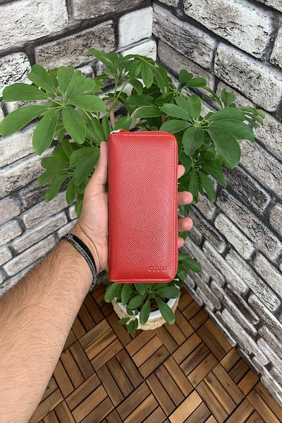 GUARD Safiano Red Zippered Portfolio Wallet