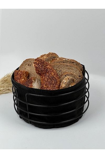 Tinsmith Black Stainless Round Bread Basket - Multi-Purpose, Fabric