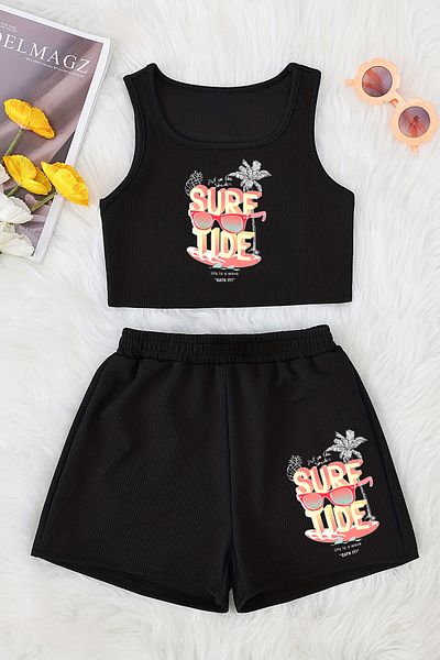 MYADA New Season Printed Crop Shorts and Top Set