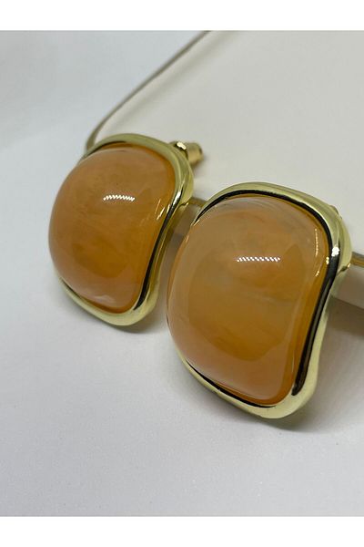 Poison Accessories Orange Steel Earrings - Square Bombe with Mother of pearl Stones