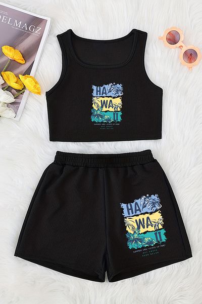 MYADA Set pantaloni scurți și top cu bretele cu imprimeu Hawaii - Set Crop Bottom Top