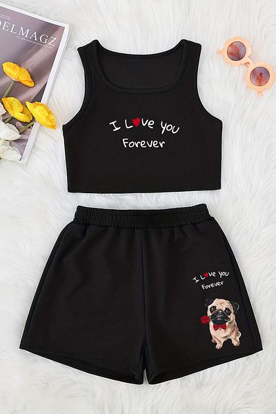 MYADA I Love You Forever Printed Crop Shorts și set de top