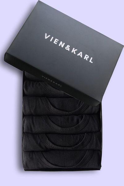 Vien&Karl قميص داخلي رجالي أسود مكون من 6 قطع من القطن الفاخر في صندوق