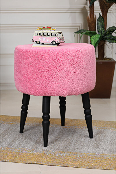 PUFMANYA ETNA MİX PEMBE PELUŞ DOĞAL SİYAH GÜRGEN AYAKLI PUF KOLTUK BENCH