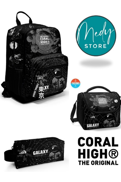 Coral High Siyah Galaxy Desenli 3’lü Okul Çanta Seti
