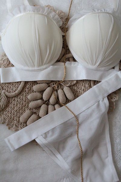 blackstrip Mussel Model Satin Stripe Padded Bra Panty Set - Bralet and Panty Set