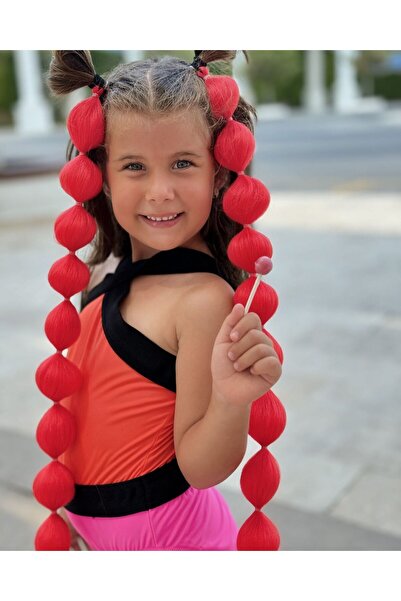 Bubble Hair Shop Kırmızı Kız Çocuk VIP Bubble Hair Braid Saç Örgü