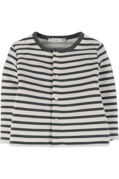 İdilbaby&Mamino Unisex Gray Striped Combed Cotton Cardigan - Idilbaby&Mamino