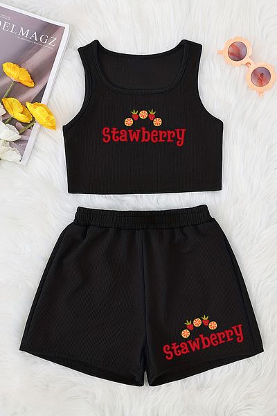 MYADA Stawberry Printed Crop Shorts and Top Suit Set