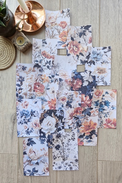 Mona Craftist 15Pcs Vintage Floral Themed Scrapbook Paper Set - Bullet Journa...