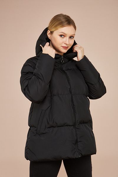 MEECY Schwarzer Puffermantel mit Kapuze für Damen