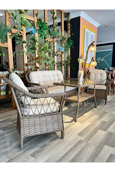ALKANAT MOBİLYA Rattan 2'li oturma grubu bahçe takımı