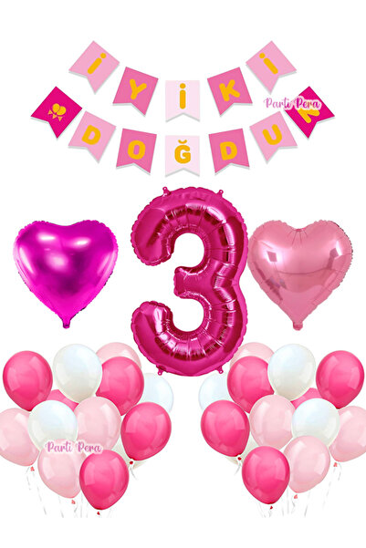 parti pera Fuşya Pembe Beyaz Pastel Balon Rakam Folyo Balon Kalp Folyo Balon ...