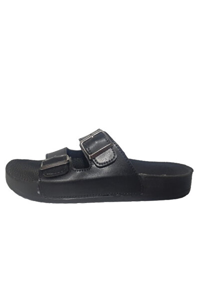 PARMİ Parmi Unisex Μαύρες κομψές καθημερινές παντόφλες - Διπλή πόρπη, prmi658-3