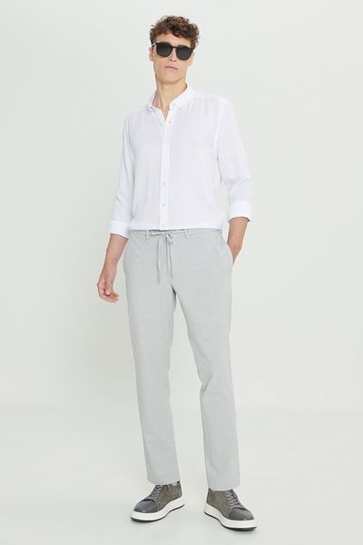 ALTINYILDIZ CLASSICS Stretchy Slim Fit Λευκό-Γκρι παντελόνι - με πλαϊνές τσέπες και ελαστική μέση