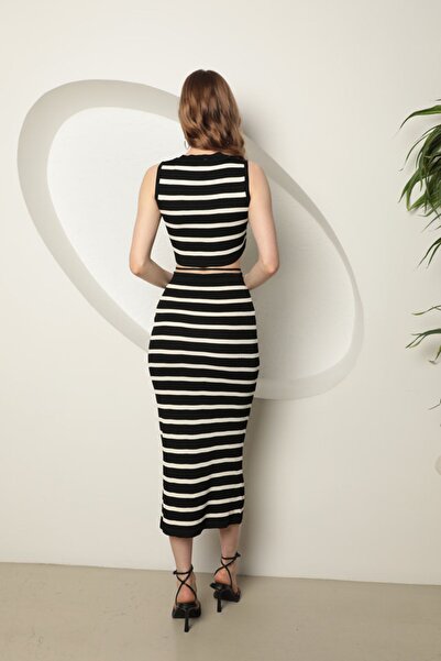vuvutasarım New Season Knitwear Fabric Striped Women's Crop Skirt Double Set
