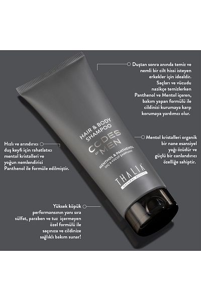 Thalia 250ml Men's Moisturizing and Refreshing Hair and Body Shampoo