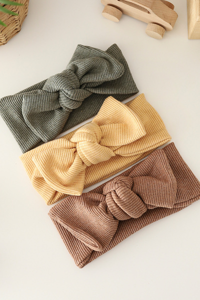 Doğan Collection Girls' & Baby Rib Knit Bandana with Bow, 3-Piece Set