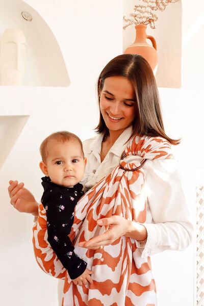 ZuBu Halka Sling Bebek Taşıma şalı Zebra Kiremit Organik Pamuk Ve Bambu Anaku...
