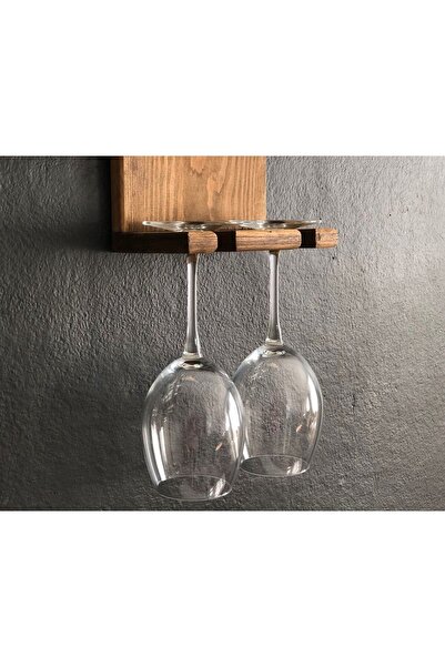 Genel Markalar Doğal Ahşap Dekoratif Vintage Şaraplık 2 Şişe 2 Kadeh Bölmeli ...