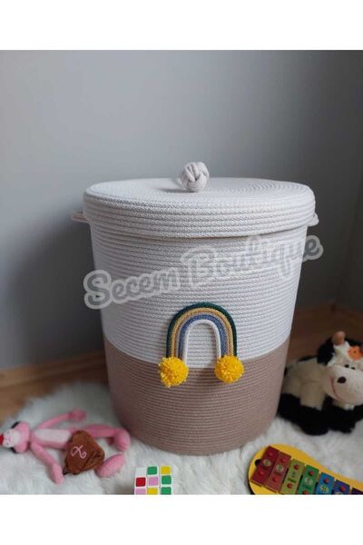 Secem Boutique سلة ألعاب مقاس XXL، سلة متسخة، سلة من الجوت، سلة مغطاة