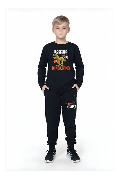 FYK COLLECTİON Set de pijamale elastice cu detaliu în talie cu text imprimat pentru băiat
