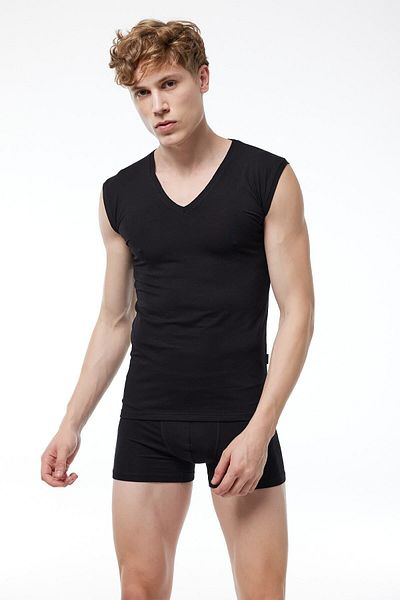 Malabadi Men's Black V-Neck Non-Marking Modal Sleeveless Undershirt 064