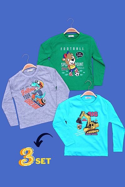 FYK COLLECTİON Set de 3 hanorace cu mânecă lungă imprimate pentru băiat