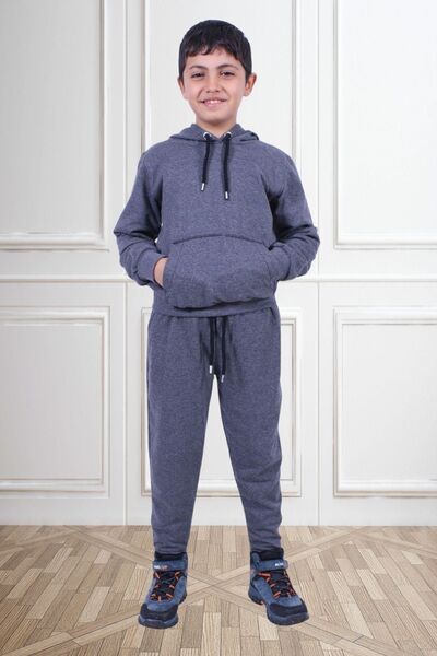 FYK COLLECTİON Set de trening afumat cu glugă, cu buzunar cangur, pentru băia...
