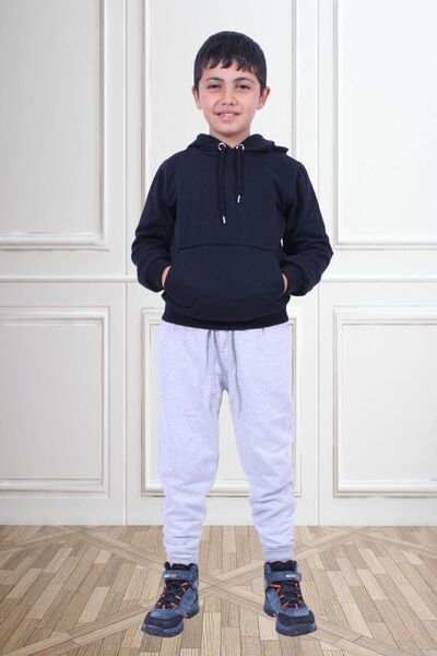 FYK COLLECTİON Plain Boy Kengur džep Sa kapuljačom Gornji-donji crno-sivi tre...