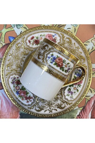 ROY KING Çiçek Desen Vintage Gold Yaldızlı Altın Kaplama 6 Lı Kahve Fincan Ta...