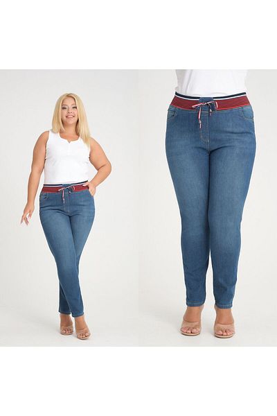 SERRA BÜYÜK BEDEN Stretch Trousers - Ribbed Detail on the Waist
