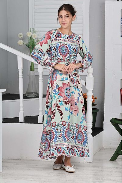 Asortix Fata - 100% bumbac vascoza, imprimeu, rochie lunga potrivita pentru hijab