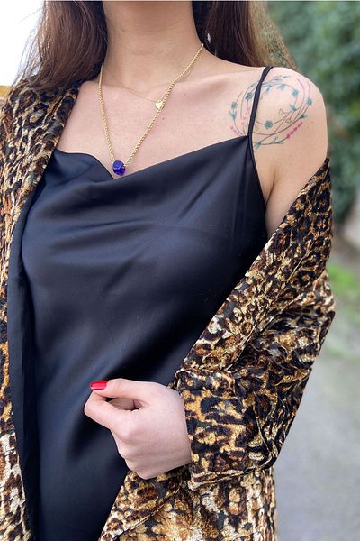 Samsara Women's Black Leopard Print Midi Satin Dress with Jacket