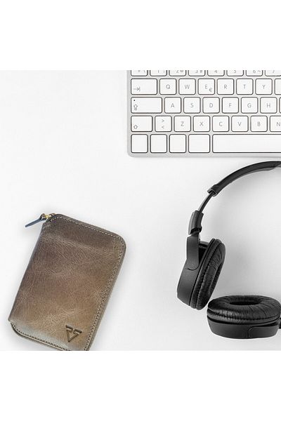 Naturel Tılsım Gray Mini Leather Wallet - Zippered and Smokey