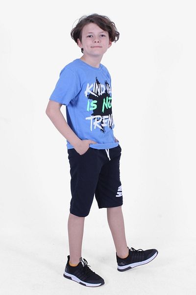 FYK COLLECTİON Set de sus și de jos Capri albastru pentru băiat cu imprimeu Trend Waa