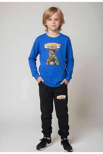 FYK COLLECTİON Set de pijamale elastice cu detaliu în talie cu text imprimat pentru băiat